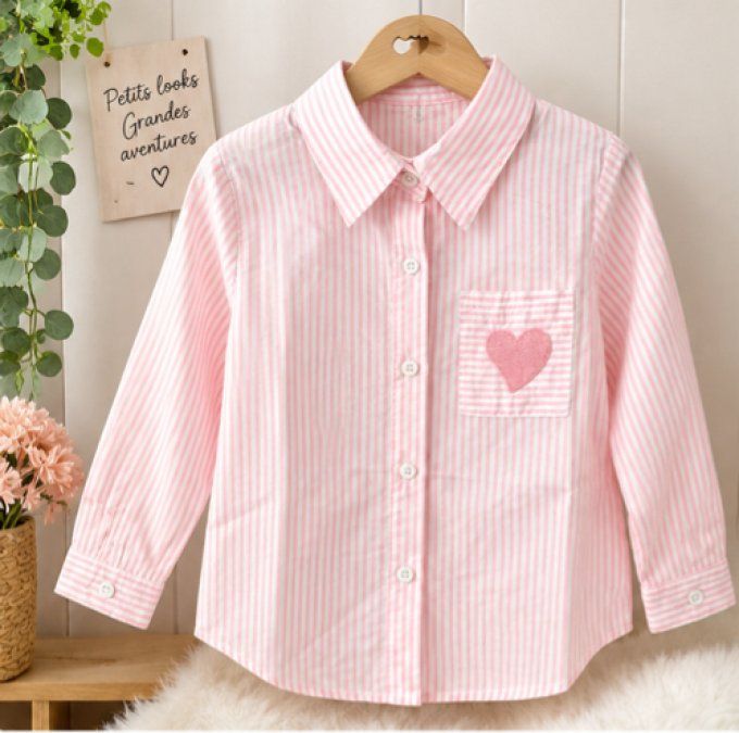 Chemisier rayures roses & coeur