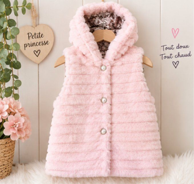 Gilet fourrure sans manches avec capuche