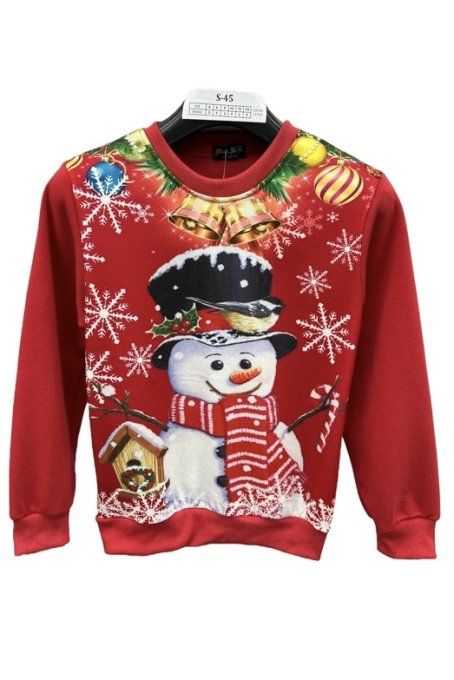 Sweat de Noël Enfant – Bonhomme de Neige Festif – Rouge