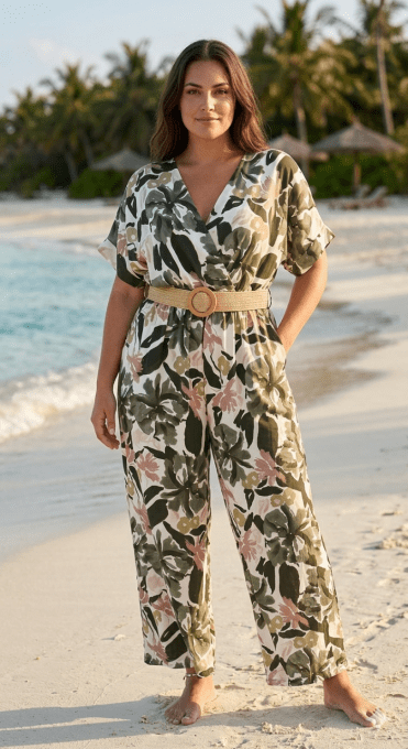 Combinaison Pantalon Fluide Imprimé Tropical – Taille Unique (42 au 48)